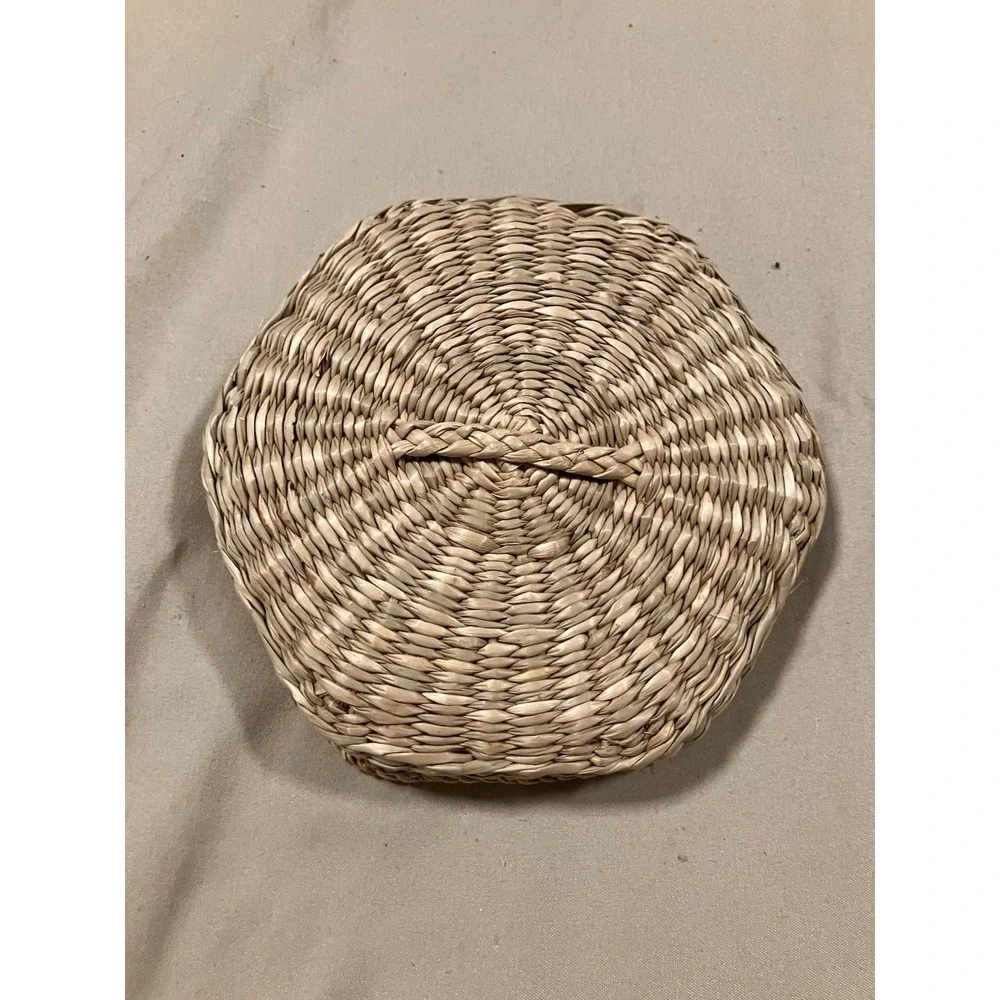 Vintage Woven Straw Basket Storage Container Replacement Lids Lot Of 2 Read